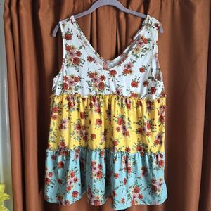 Cottagecore Summer Floral Ruffle Layered Sleeveless Top Multicolor Size S